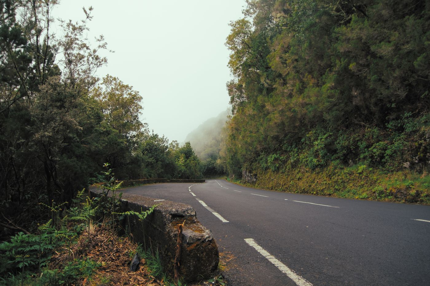 A winding road through the mountains of Madeira